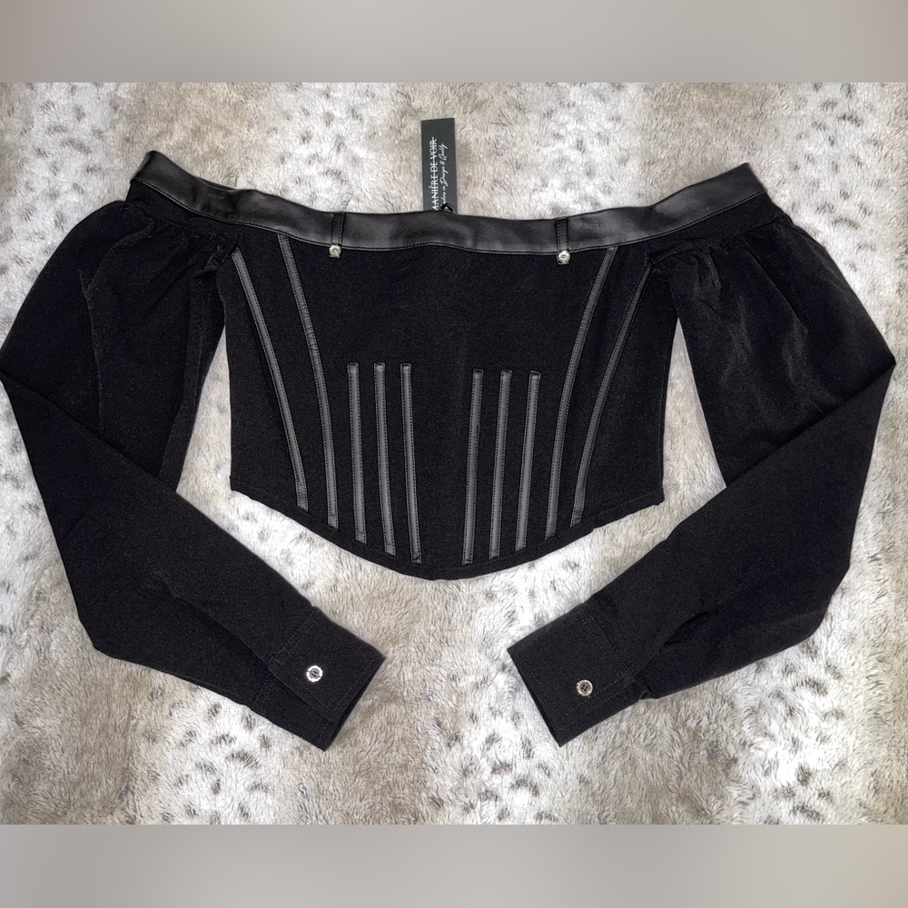 NWT MANIERE DE VOIR Black Corset Off Shoulder Top